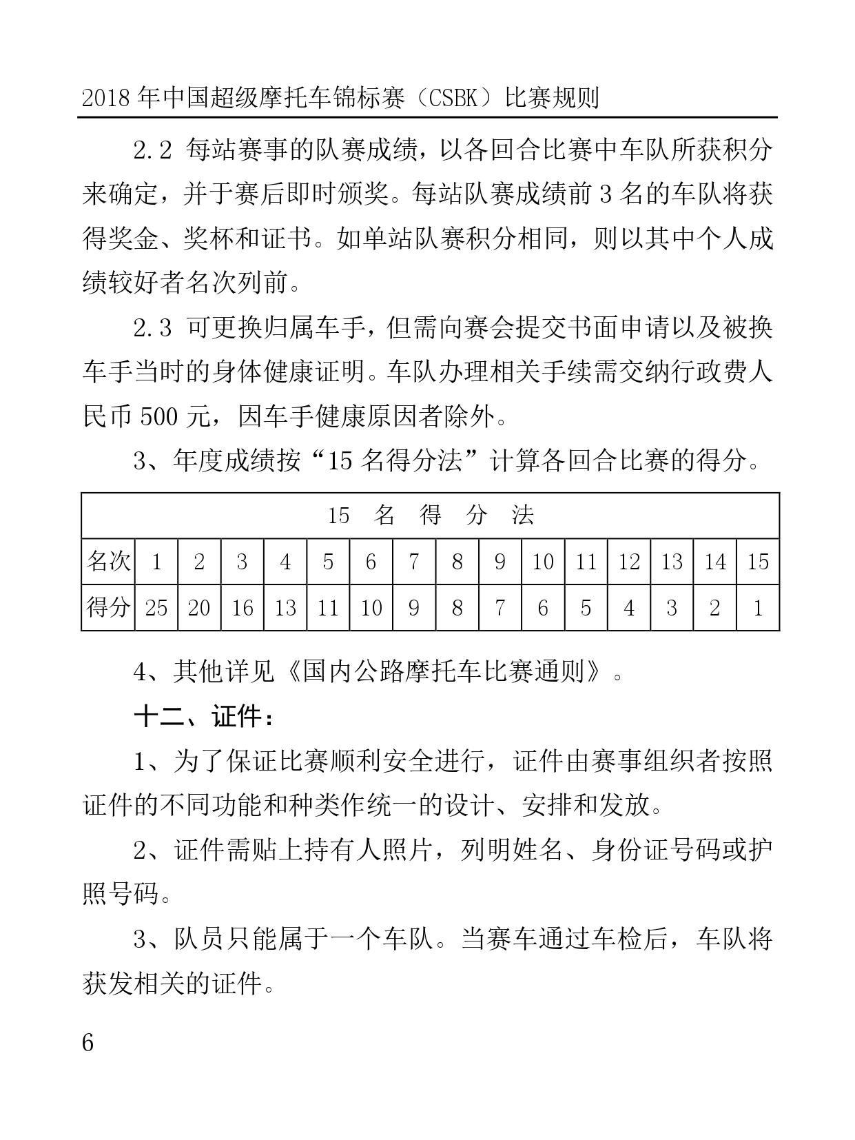 2018 年中国超级摩托车锦标赛（CSBK）比赛规则